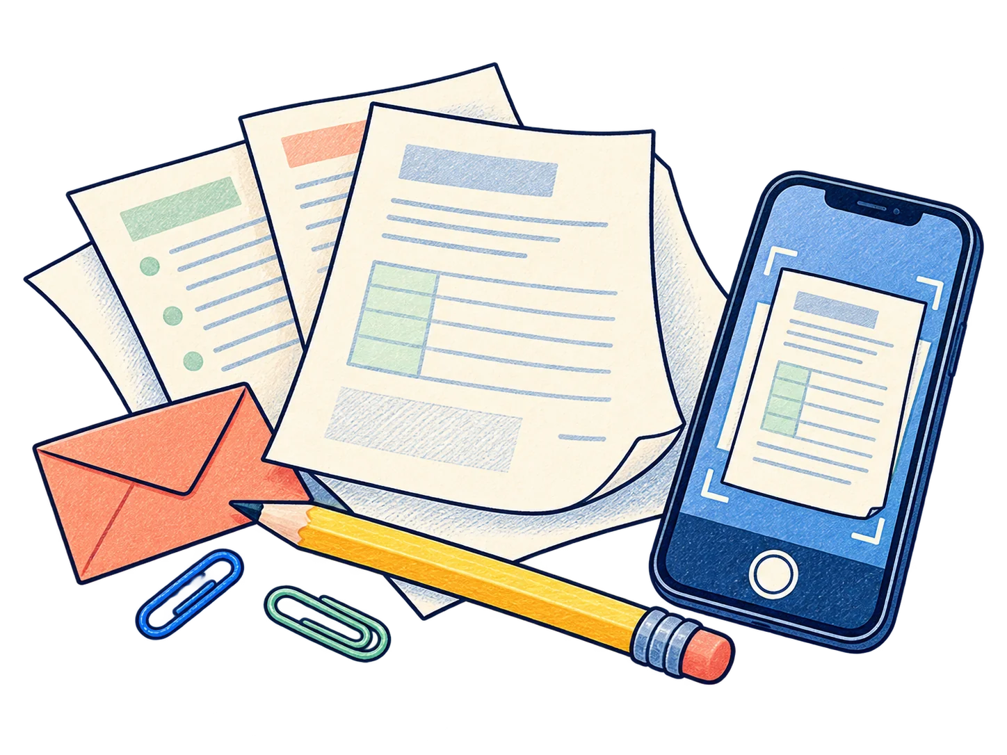 紙の書類とスマートフォン