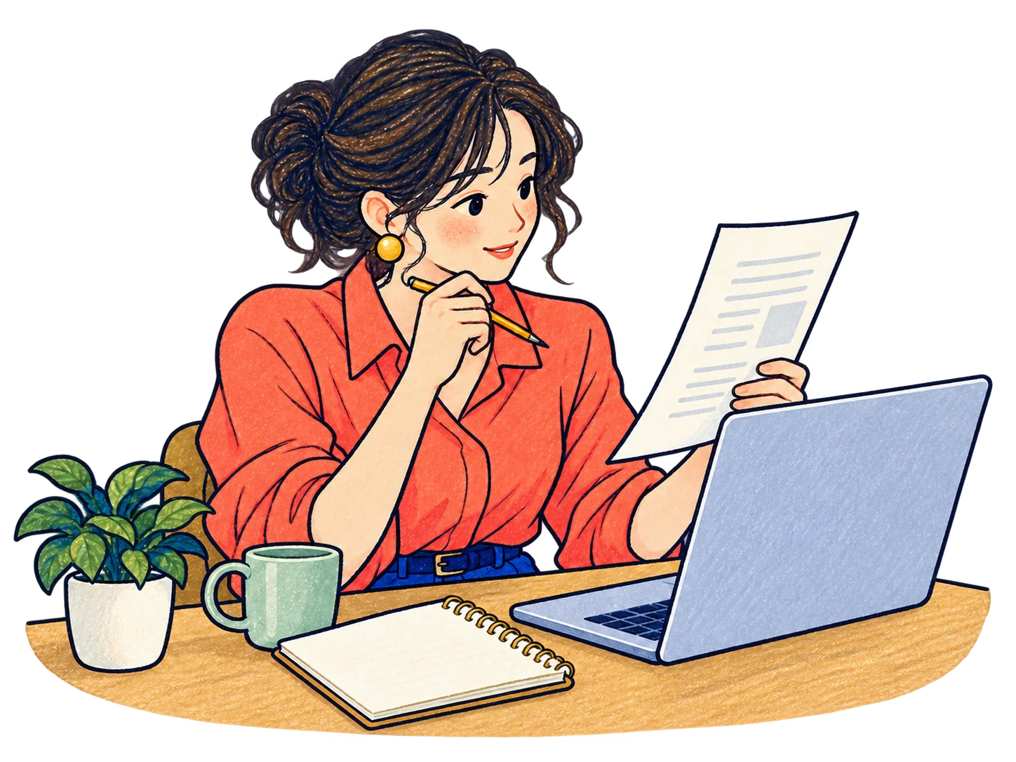 担当者が書類を見ながらパソコンの内容を確かめる様子
